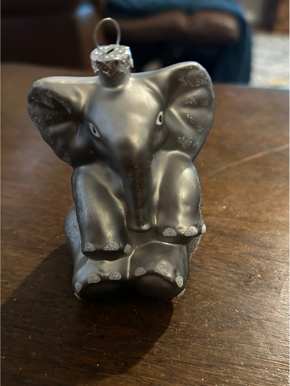Vintage Gray Elephant Glass Christmas Ornament